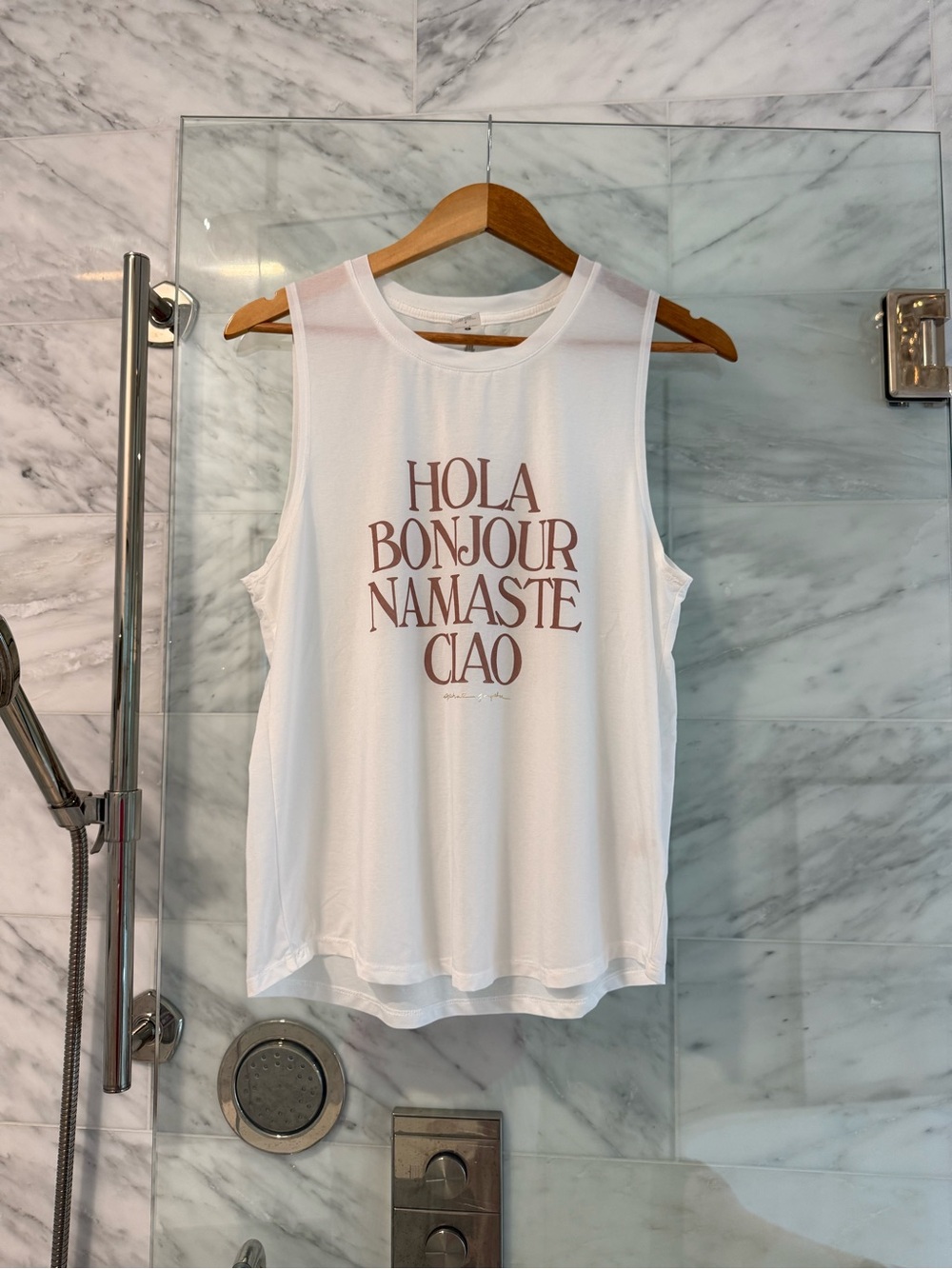 Spiritual Gangster White Tank with Pink/Taupe Script